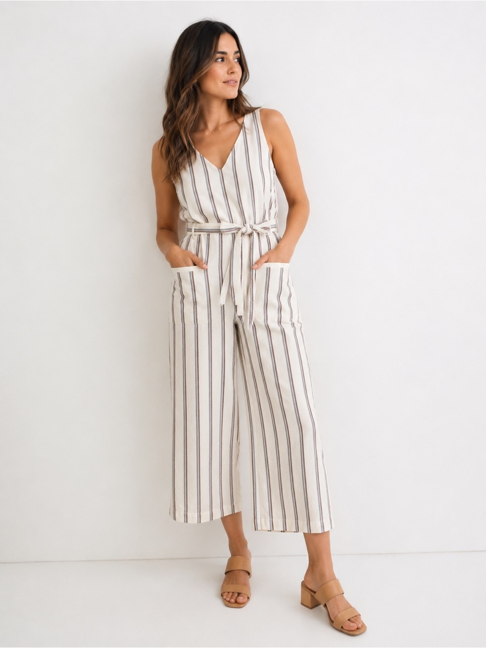 Madewell Cream Jumpsuit with Black Stripe